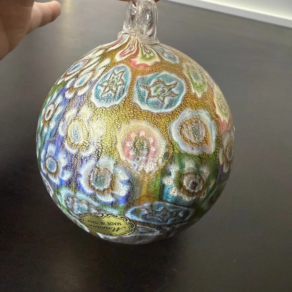 VTG Murano Hand Blown Glass Gold Millefiori Decorative Christmas Ball Ornament